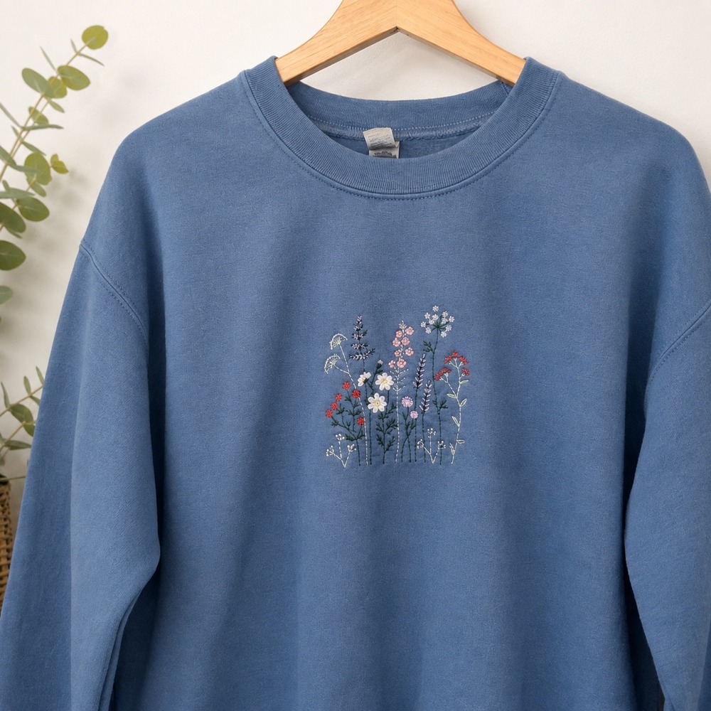 Vintage-Inspired Wildflower Embroidered Sweatshirt | Grandma Core Cottagecore